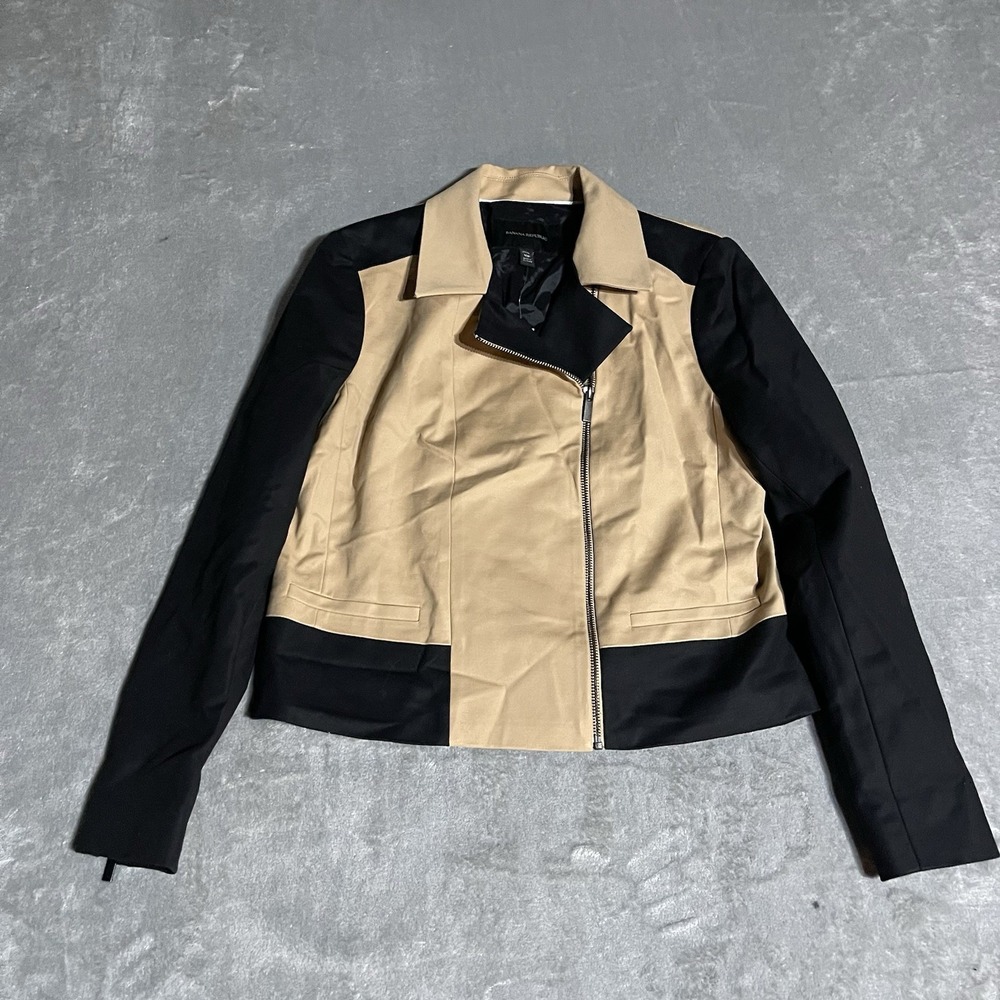 Banana Republic Moto Jacket Womens 10P Color Block Combo Two Tone‎ Black Tan